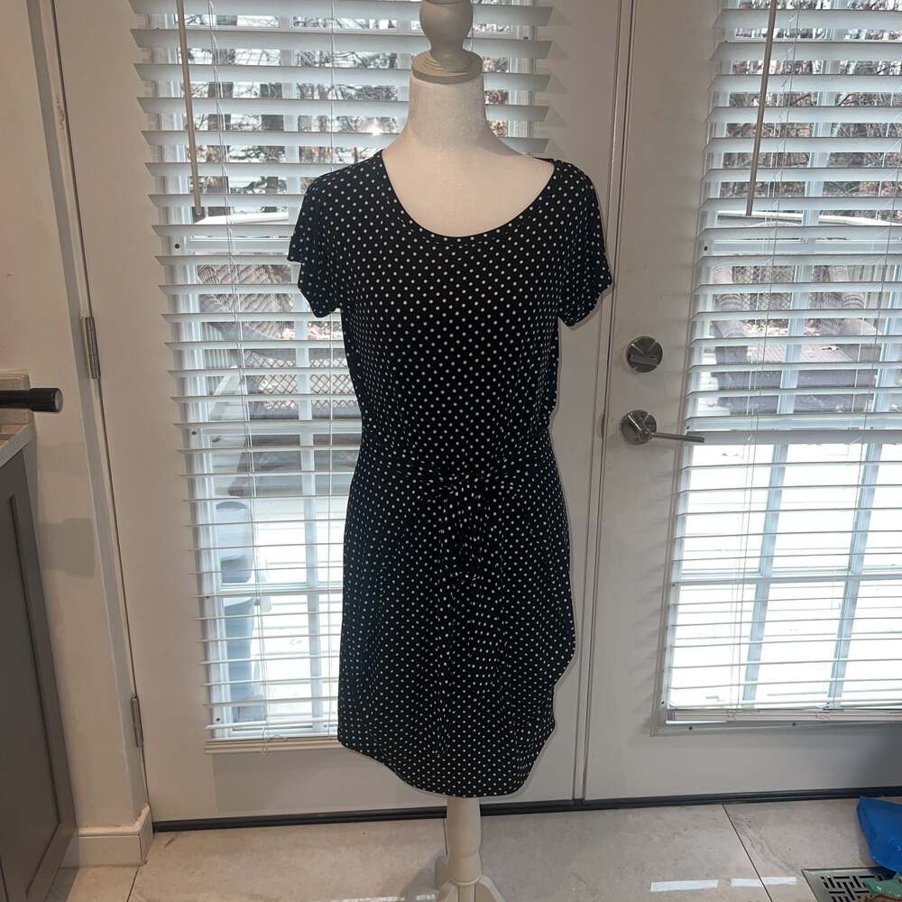Michael Kors Black White Polka Dot Short Sleeve Wrap Front Dress Dress Size M